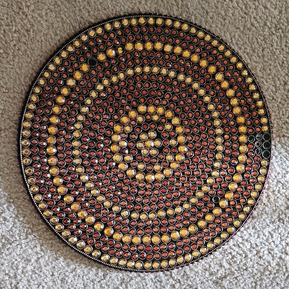 AS IS KIM SEYBERT HOLIDAY BROWN GOLD CRYSTAL BEADED PLACEMAT CHARGER CENTERPIECE